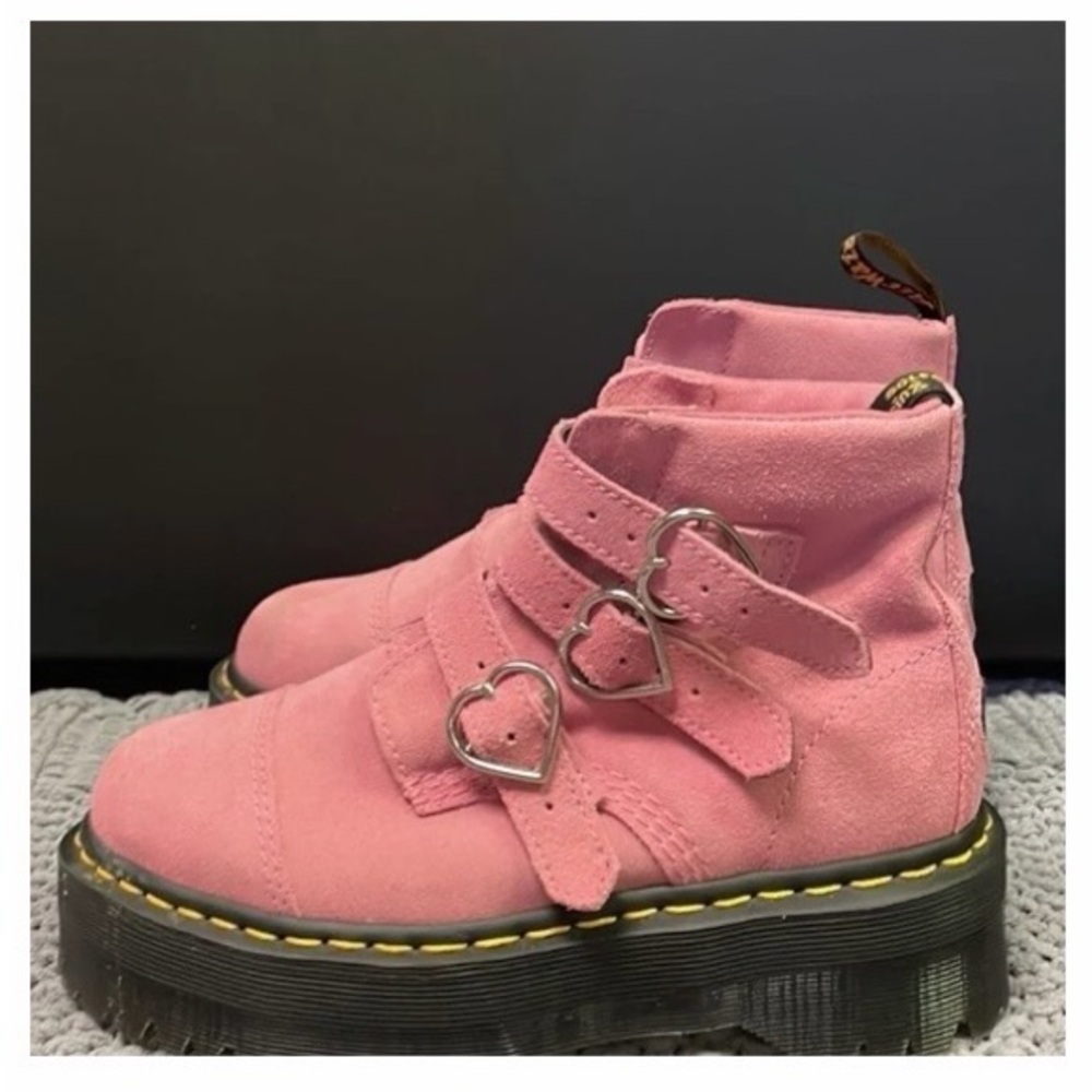 Pink Suede Dr. Martens x Lazy Oaf Platform Boots - Picture 3 of 7